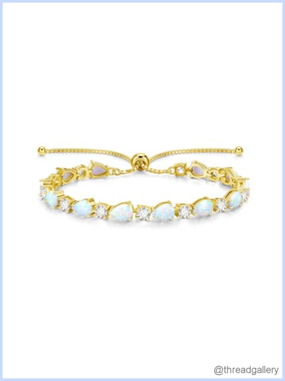 14K Gold Plated Sterling Silver Opal Tennis Bracelet Adjustable Bolo